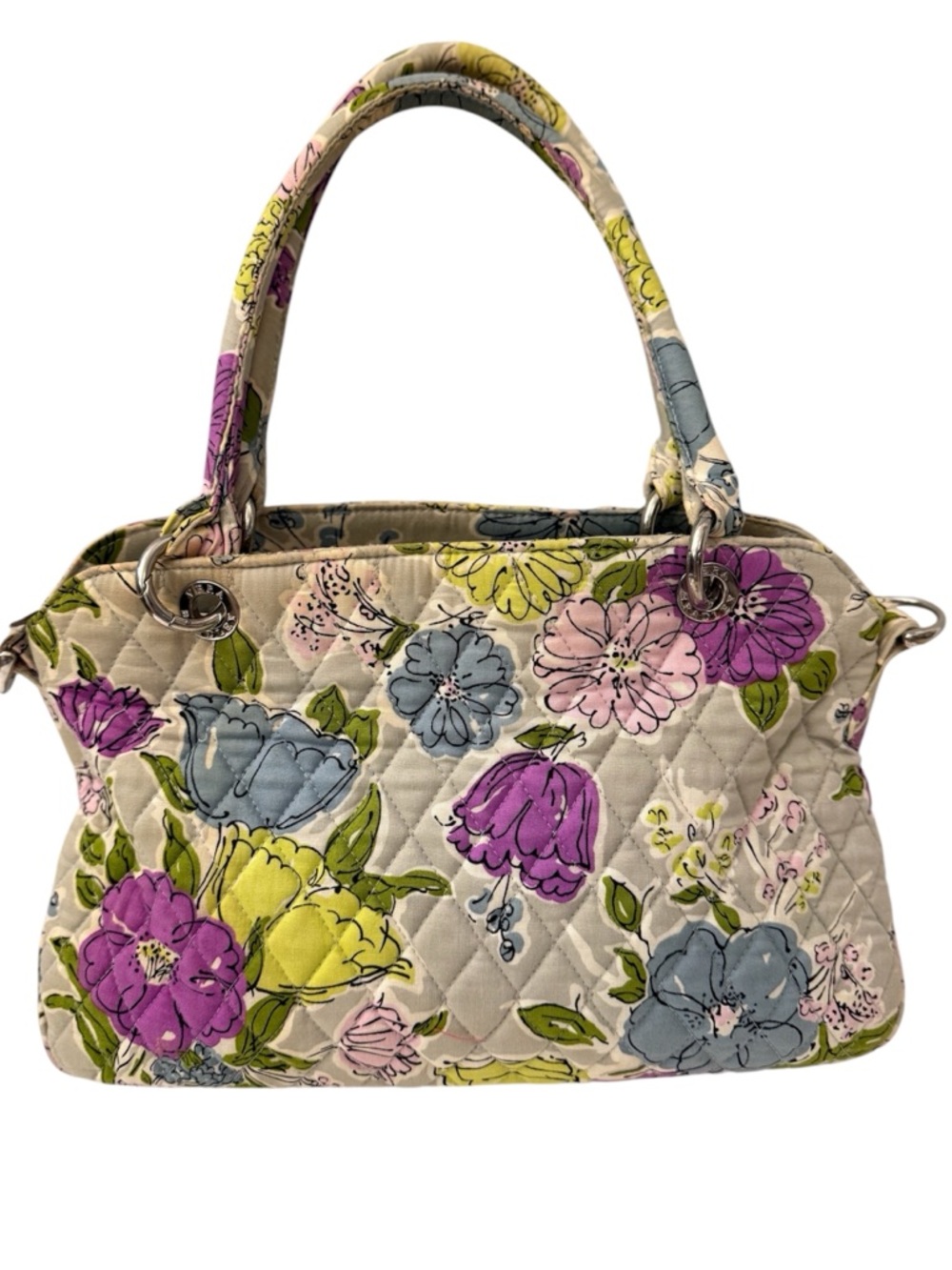 Vera Bradley Floral Quilted Satchel Bag Neutral Multi Cotton w Detachable Strap